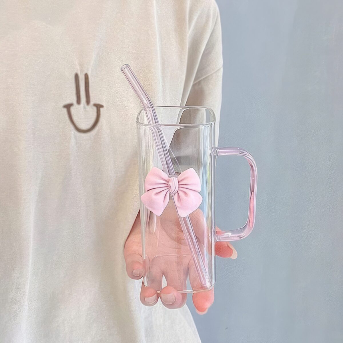 Szklanka do Napojów Smoothie Kubek ze Słomką z Przykrywką Szkło 320ml - obrazek 5