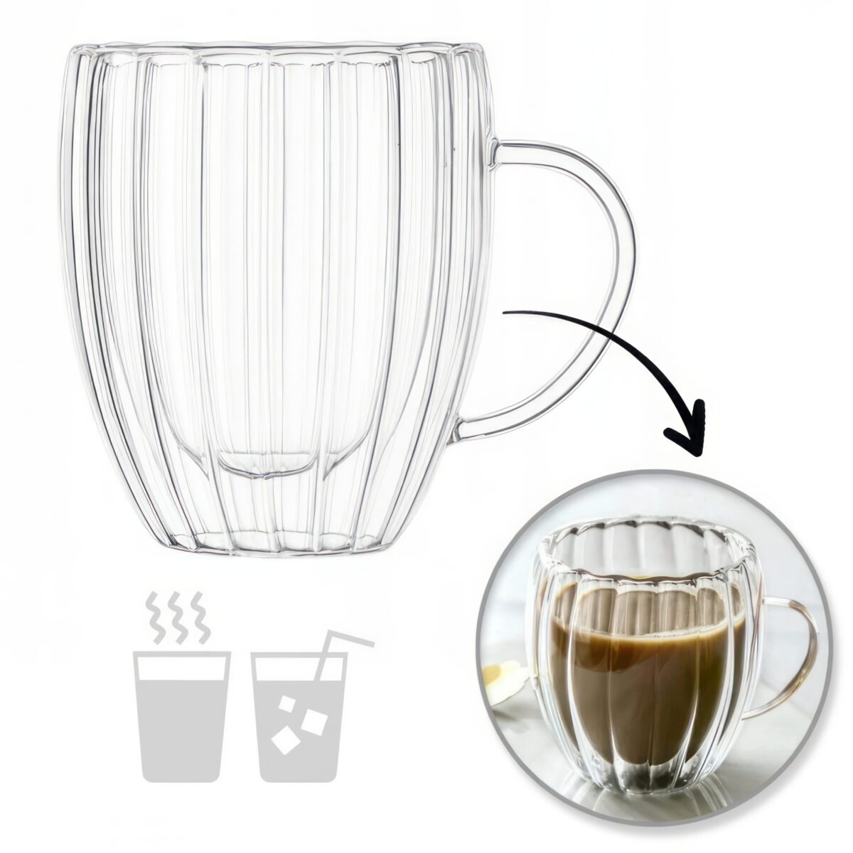 Szklanka Termiczna Ryflowana do Napojów Kawy Grube Szkło 250ml - obrazek 6