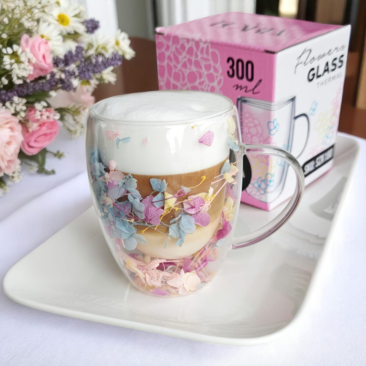 Szklanka do Herbaty Kawy Termiczna z Kwiatami w Środku 300ml - obrazek 3