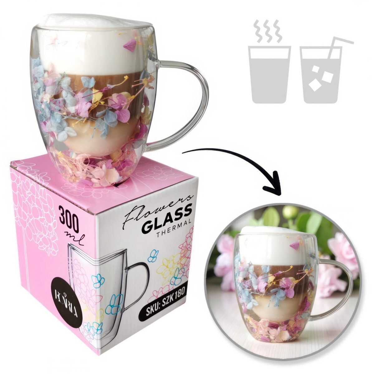 Szklanka do Herbaty Kawy Termiczna z Kwiatami w Środku 300ml - obrazek 6
