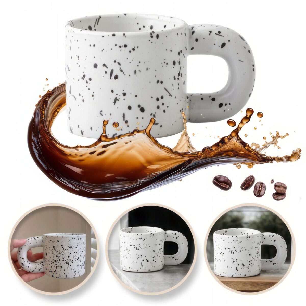 Kubek Ceramiczny z Uchem na Kawę Herbatę Duży Kremowy 300ml - obrazek 4