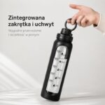 Butelka na wodę, sportowy bidon z miarką 1L czarny, transparentny z uchwytem BD70 - obrazek 3