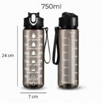 Butelka na wodę, sportowy bidon z miarką i hasłami motywacyjnymi 750ML czarna BD60 - obrazek 2
