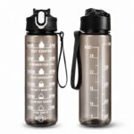 Butelka na wodę, sportowy bidon z miarką i hasłami motywacyjnymi 750ML czarna BD60 - obrazek 4