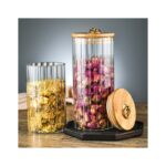 Cukiernica, pojemnik ryflowany z przykrywką bambusowa, rozm. L, 1150 ml 1szt SZK169 - obrazek 3
