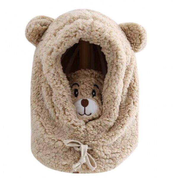 Czapka zimowa pluszowa z uszami misia + komin, 2 w 1 - brązowa CZ34WZ1