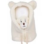 Czapka zimowa pluszowa z uszami misia + komin, 2 w 1 - kremowa CZ34WZ2