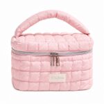 Kosmetyczka damska pikowana kuferek z rączką, różowa 24x16x13,5cm KS161 - obrazek 3