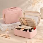Kosmetyczka rozkładana elegancka kuferek etui z ekoskóry róż KS146R - obrazek 5