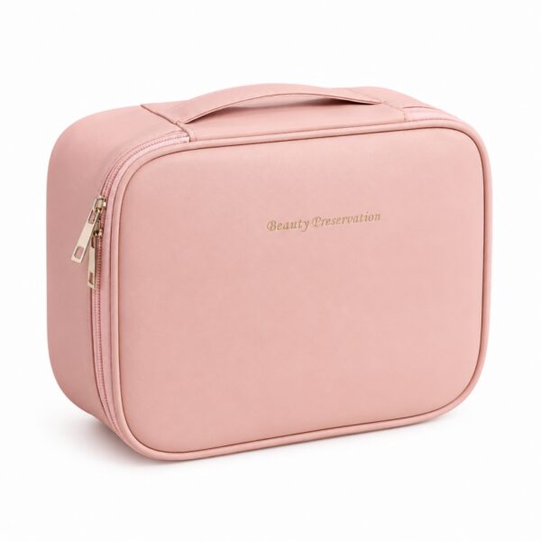 Kosmetyczka rozkładana elegancka kuferek etui z ekoskóry róż KS146R