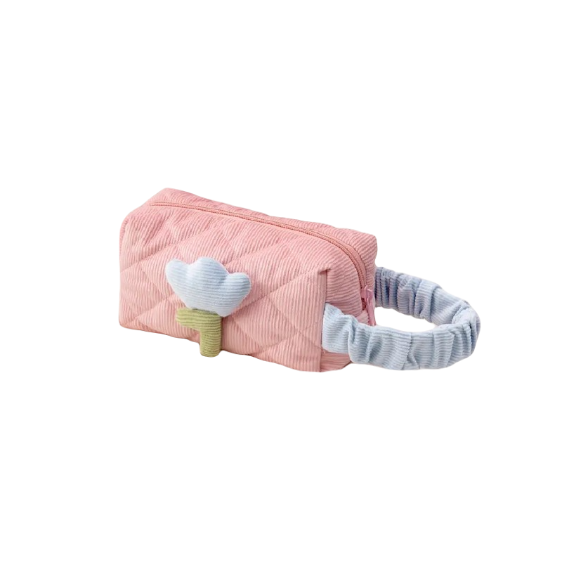 kosmetyczka-z-motywem-tulipana-pikowana-podluzna-roz-ks101wz1 Kosmetyczka z motywem tulipana, pikowana podłużna róż KS101WZ1 - obrazek 1