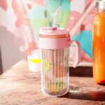 Kubek z ryflowanego szkła na Kawę Herbatę ze słomką, sitkiem i zamknięciem 550 ML CUP12R - obrazek 2