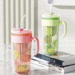 Kubek z ryflowanego szkła na Kawę Herbatę ze słomką, sitkiem i zamknięciem 550 ML CUP12R - obrazek 5