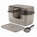 Kuweta dla kota na żwirek zamknięta z łopatką i podkładką, szara KOT37 - obrazek 2