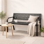 Ławka ogrodowa z oparciem, parkowa, metalowa z PCV, 118 x 50 x 75cm czarna LAW01 - obrazek 2
