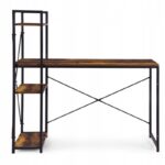 Loftowe biurko komputerowe z regałem, półkami, 120 x 60cm, czarne, brązowy blat  STL24BR - obrazek 4