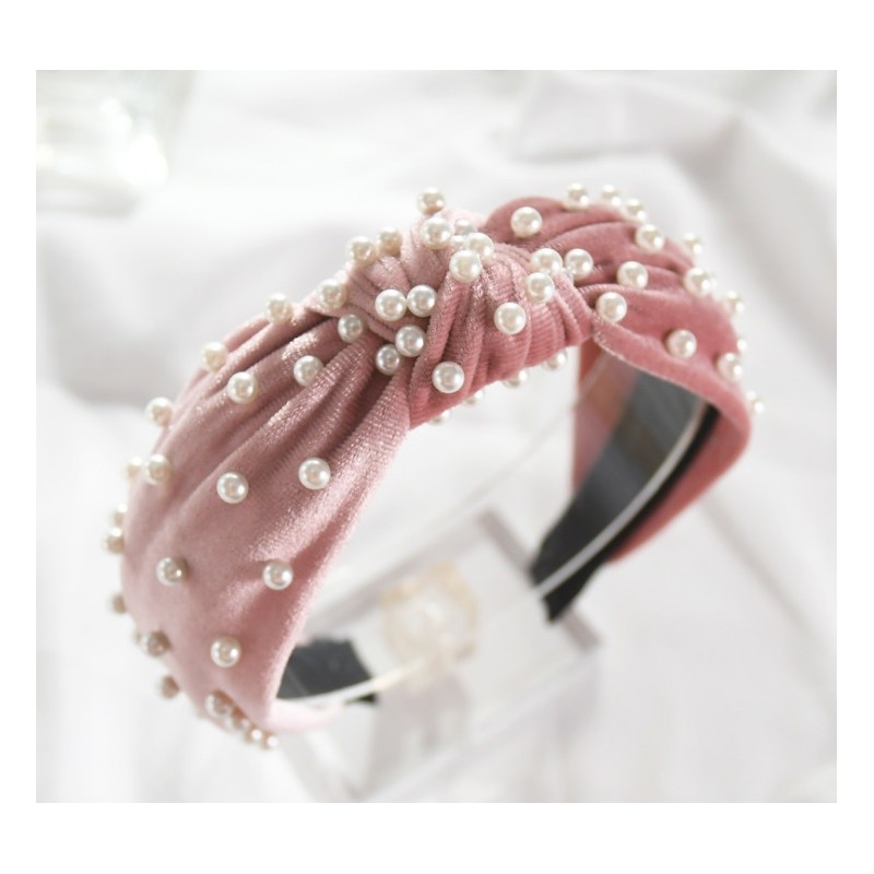 opaska-turban-z-velvet-z-perlami-roz-o371wz3 Opaska turban z velvet z perłami róż O371WZ3 - obrazek 1