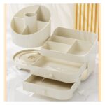 Organizer na pędzle, kosmetyki, obrotowy z szufladkami, kremowy 31 x 14,5 x 11,6 cm CB66 - obrazek 3