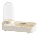 Organizer na pędzle, kosmetyki, ryflowany obrotowy kremowy 33,5x28x14 cm CB69 - obrazek 2