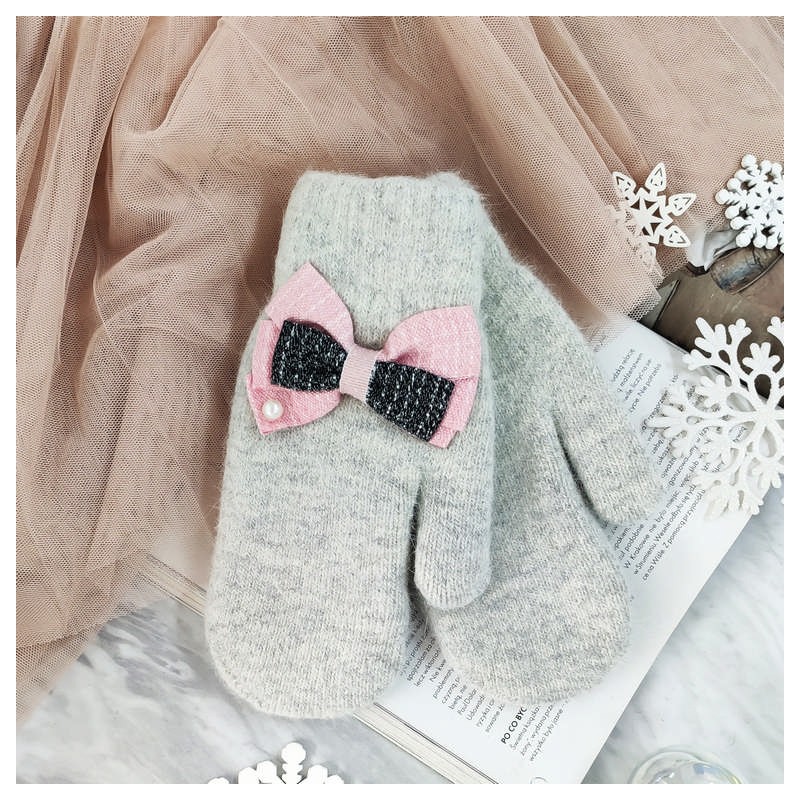 rekawiczki-cute-kokardki-szare-rek133 RĘKAWICZKI CUTE KOKARDKI SZARE REK133 - obrazek 1