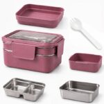 Śniadaniówka LUNCH BOX z widelcem, stal nierdzewna, 2 poziomy, ciemny róż PJM50CR - obrazek 2