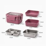 Śniadaniówka LUNCH BOX z widelcem, stal nierdzewna, 2 poziomy, ciemny róż PJM50CR - obrazek 4