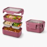Śniadaniówka LUNCH BOX z widelcem, stal nierdzewna, 2 poziomy, ciemny róż PJM50CR - obrazek 5