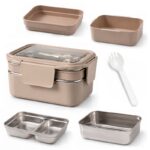 Śniadaniówka LUNCH BOX z widelcem, stal nierdzewna, 2 poziomy, kremowy PJM50K - obrazek 2