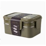 Śniadaniówka LUNCH BOX z widelcem, stal nierdzewna, 2 poziomy, zielony PJM50ZIE - obrazek 3