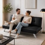 Sofa, kanapa 3 osobowa FLEX z funkcją spania, chromowane nogi, ekoskóra czarna SOF04CZ - obrazek 2