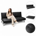 Sofa, kanapa 3 osobowa FLEX z funkcją spania, chromowane nogi, ekoskóra czarna SOF04CZ