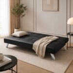 Sofa, kanapa 3 osobowa FLEX z funkcją spania, chromowane nogi, ekoskóra czarna SOF04CZ - obrazek 5