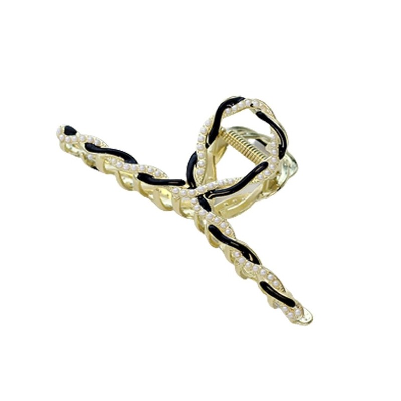 spinka-do-wlosow-klamra-xl-zlota-metalowa-z-czernia-i-perelkami-11cm-sp233 Spinka do włosów klamra XL złota metalowa z czernią i perełkami 11cm SP233 - obrazek 1