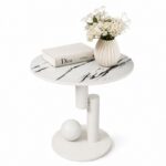 Stolik kawowy, pomocniczy, okrągły, biały marmur 50cm, KULA STL28B - obrazek 3