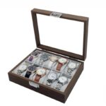 Szkatułka na 10 zegarków, etui, organizer zamykany ze szkłem 26x21cm PDMDF05 - obrazek 3