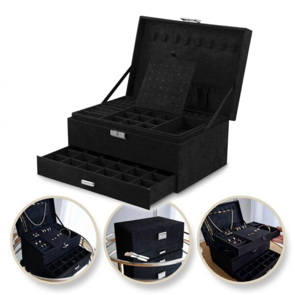 Szkatułka na biżuterię kuferek etui organizer czerń PD119CZ