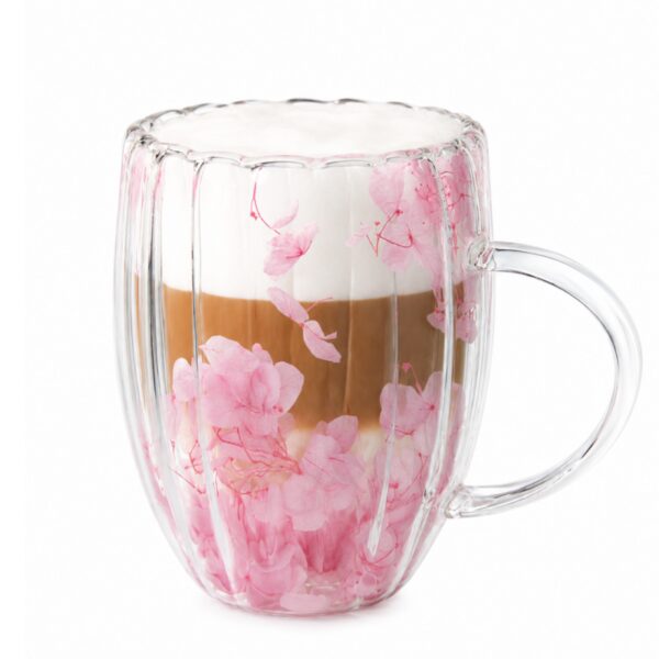 Szklanka termiczna ryflowana z kwiatami w środku, gipsówka róż 300 ml 1szt SZK157