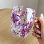 Szklanka termiczna z kwiatami w środku, gipsówka hortensje 300 ml 1szt SZK166 - obrazek 3