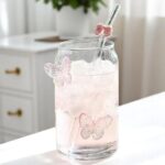 Szklanka wysoka ze słomką, MOTYLKI róż 500 ml, 1 szt- SZK163 - obrazek 2