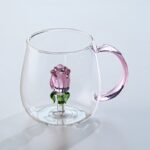 Szklanka ze szklanym tulipanem w środku, różowa rączka 400ml - SZK129 - obrazek 3