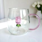 Szklanka ze szklanym tulipanem w środku, różowa rączka 400ml - SZK129 - obrazek 4
