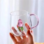 Szklanka ze szklanym tulipanem w środku, różowa rączka 400ml - SZK129 - obrazek 5