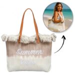 TORBA PLAŻOWA, wakacyjna BOHO Z frędzlami brązowa ombre, na zakupy TP14BR