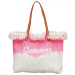 TORBA PLAŻOWA wakacyjna BOHO z frędzlami różowa ombre, na zakupy TP14R - obrazek 3