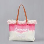 TORBA PLAŻOWA wakacyjna BOHO z frędzlami różowa ombre, na zakupy TP14R - obrazek 4