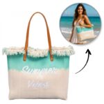 TORBA PLAŻOWA, Wakacyjna BOHO Z frędzlami zielona ombre, na zakupy TP14ZIE