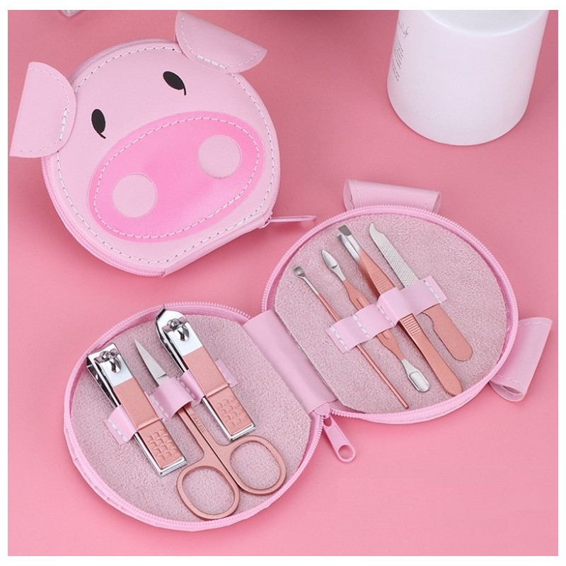 zestaw-akcesoriow-do-manicure-w-etui-rozowa-swinka-7w1-ak07 Zestaw akcesoriów do manicure w etui różowa świnka 7w1 AK07 - obrazek 1