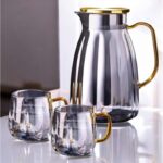 Zestaw- dzbanek 1600ml z falowanymi ściankami z pokrywką + 2 szklanki 350ml- DZ07 - obrazek 3