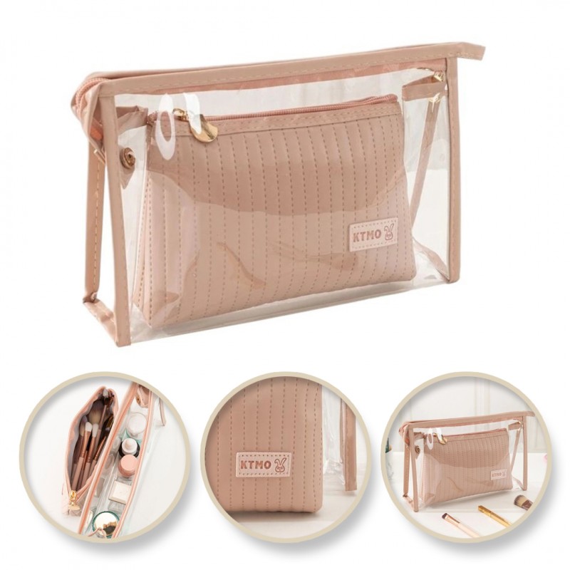 zestaw-kosmetyczek-2w1-pudrowy-roz-transparentna-ks102wz2 Zestaw kosmetyczek 2w1 Pudrowy Róż transparentna KS102WZ2 - obrazek 1