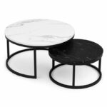Zestaw okrągłych stolików kawowych 2w1 biało czarny marmur 60 i 80 cm STL14BCZ - obrazek 3